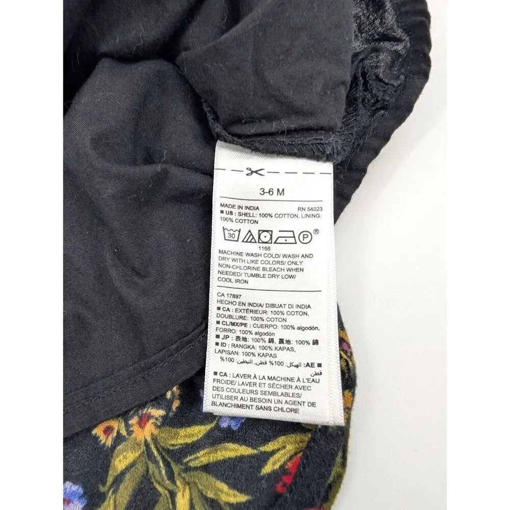 Old Navy Floral Baby Dress Girl 3-6 M Black 100% Cotton